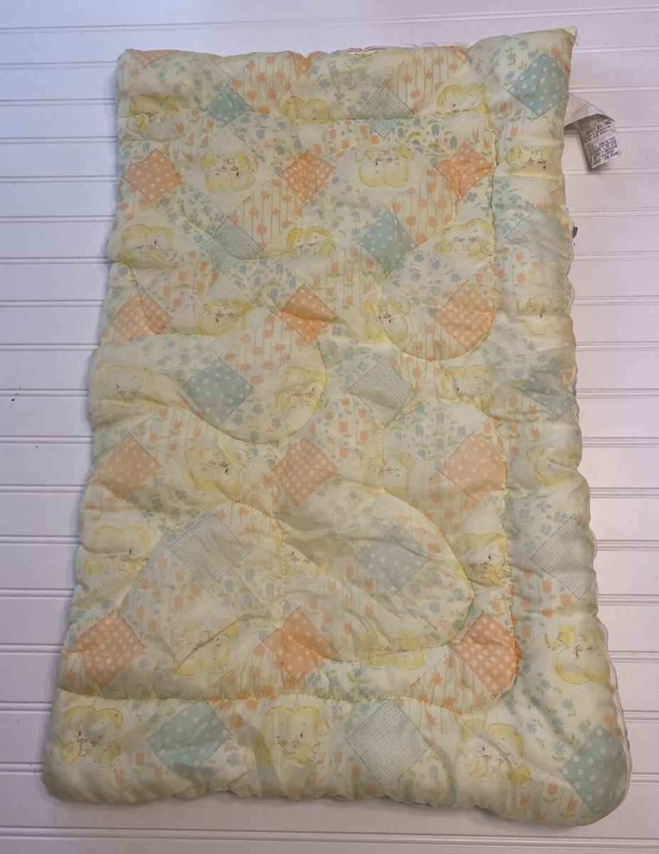 Vintage Dacron JC Penney Baby Blanket Bag Yellow Ducks Flowers