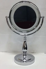 Frontgate LED vanity bath makeup cosmetic magnify mirror Chrome CRACKED AS-IS