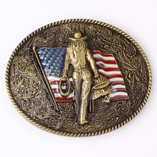 American Flag Belt Buckle Western Cowboy Native American Motorcyclist FLG-04 