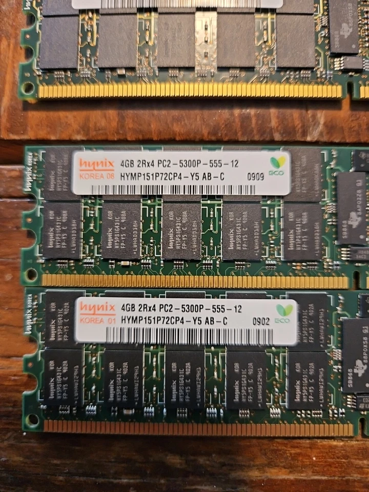 LOT OF 5 HYNIX 4GB 2Rx4 PC2-5300P-555-12 TOTAL 20gb - Image 2 of 3