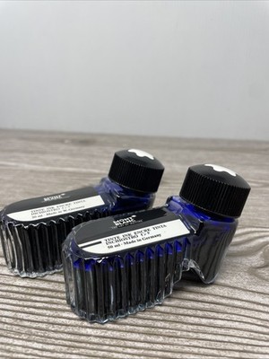 2 Vintage Montblanc West Germany Inkwell Ink Bottle  Tinte Dark Blue 50 ml
