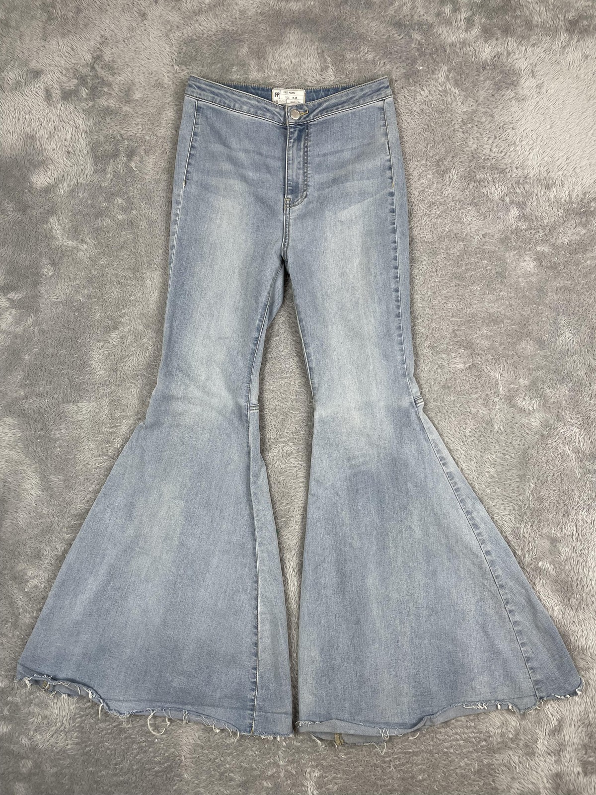 Free People Super Flare Jeans Womens 28 Light High Rise Bell Bottom Distressed