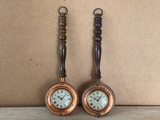 Vintage 2x SMITHS EMPIRE Copper Warming Pan Wall Clocks. A Remembrance of Old Ti