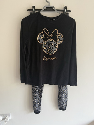 Schwarz-grau Leopardenmuster Minnie Mouse Fleece Schlafanzug 13-14 Jahre