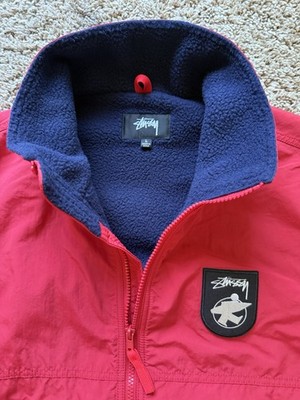 Stussy Polar Fleece Lined Jacket Red Size Large Full Zip Surfman