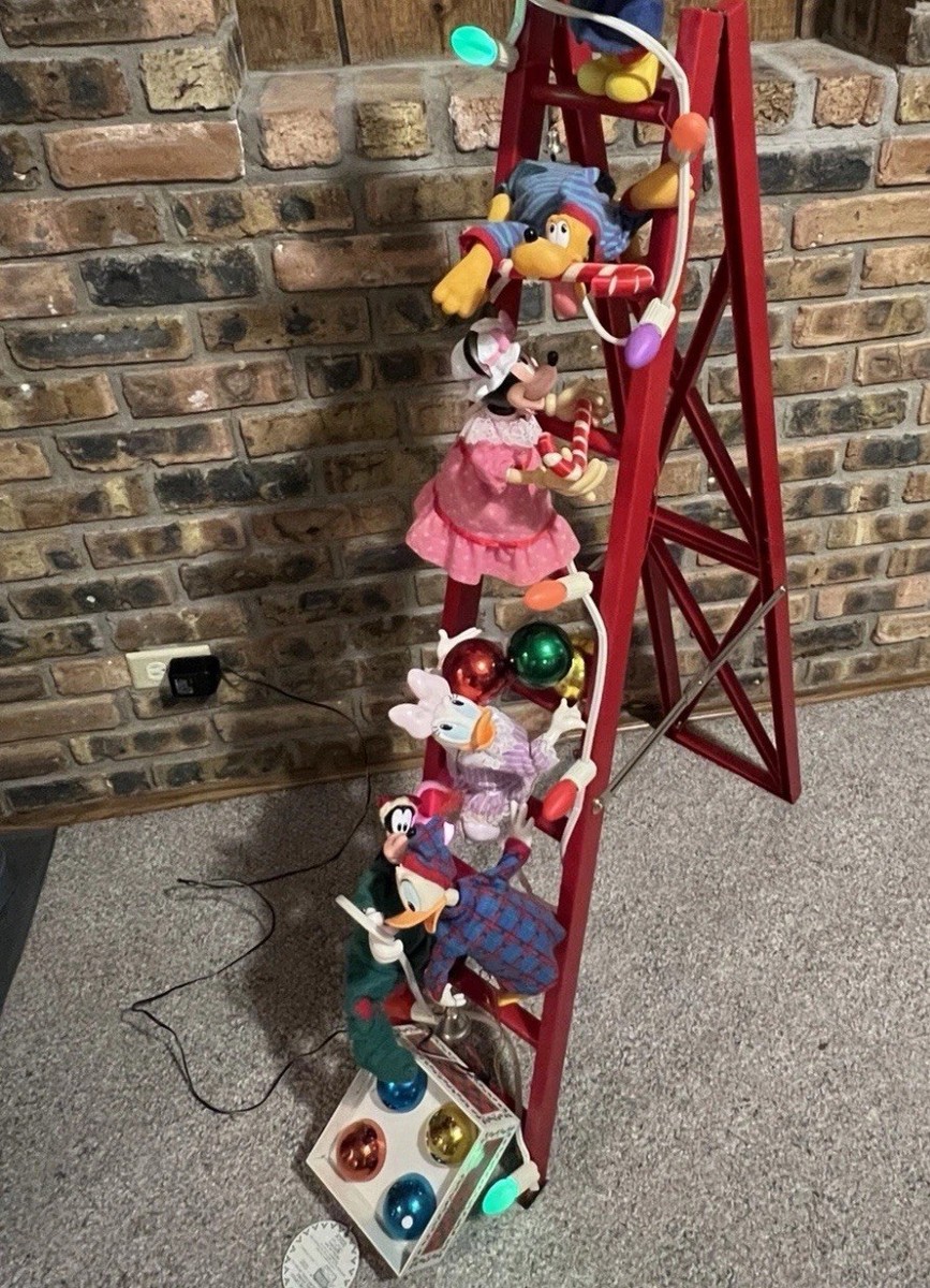Vtg Mr Christmas Mickey's Tree Trimmers Animated 4Ft Ladder - See