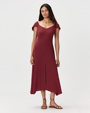 Quince Women Lightweight Crepe Flutter Sleeve Midi Dress Maroon XS