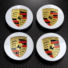 4x Porsche 76mm Silver Concave Wheel Center Caps Royal Crest 911 992 Cayenne Car