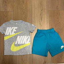 Nike Dri-Fit Youth Boy Small Gray Blue Athletic Shorts Tshirt Activewear Set