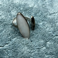 Vtg Sterling Silver Mother of Pearl Bypass Ring - Modernist Open End Bohemian 8