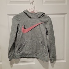 Nike Hoodie Kids Youth Medium Girls Pink Gray Pullover Swoosh