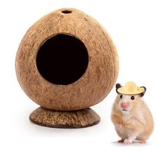 Hamster Hideout Wooden House Coconut Hut Hamster House Bed for Dwarf Gerbil M...