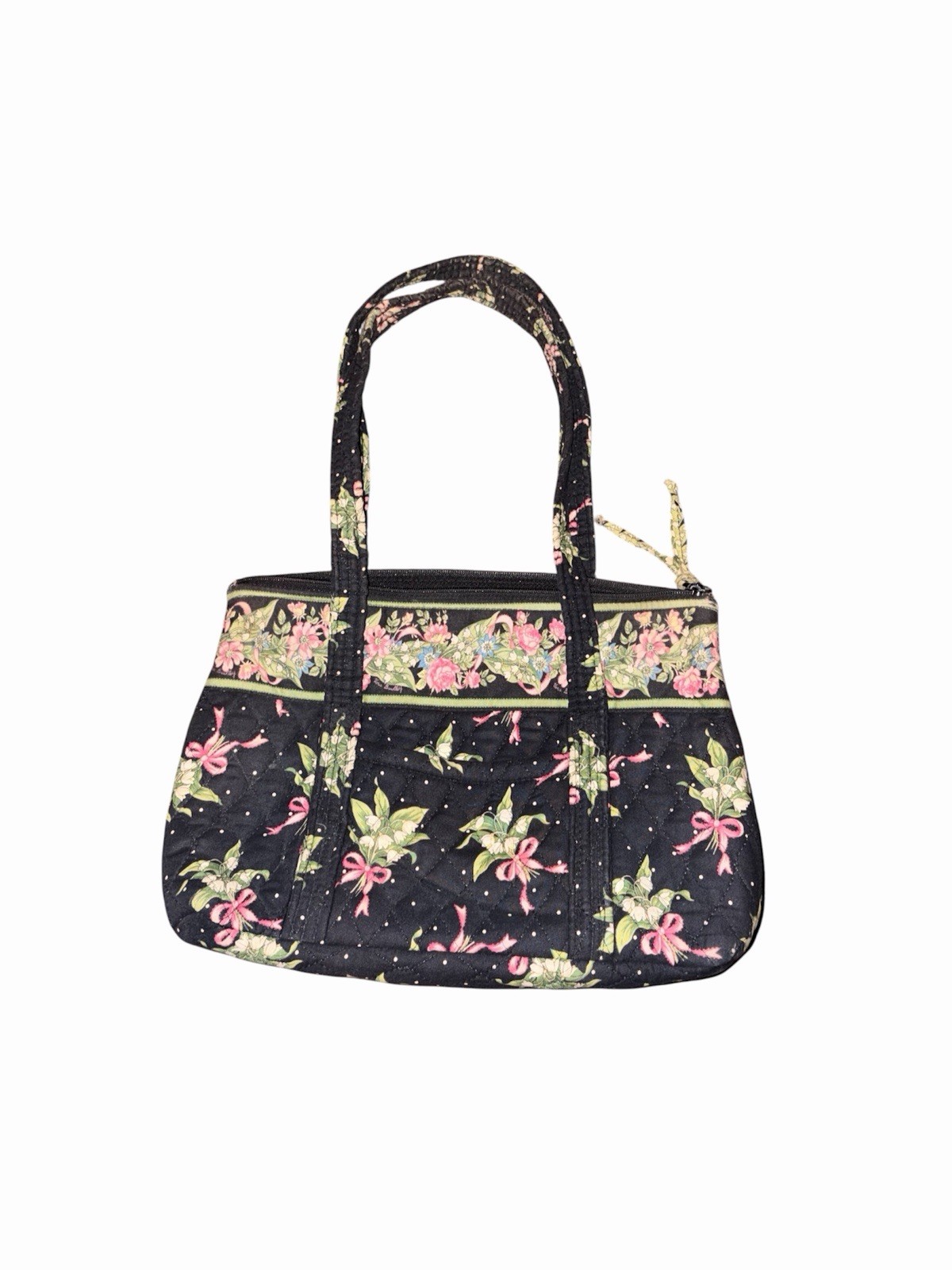 Vera Bradley Medium Black Floral Cotton Shoulder Bag Purse