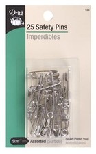 Dritz 25 Assorted Safety Pins 180 Nickel Plated Steel Sizes 1 2