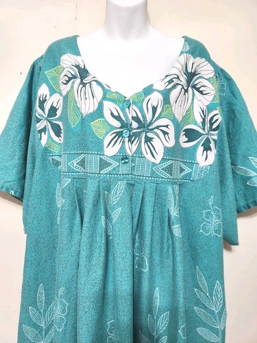 Anthony Richards MuMu Caftan House Dress Pockets Floral 5XL Teal White Yellow - Picture 5 of 14