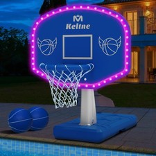 Pool Basketball Hoop, Heights, LED Light, 2 Balls Pump Portable Pool Baske