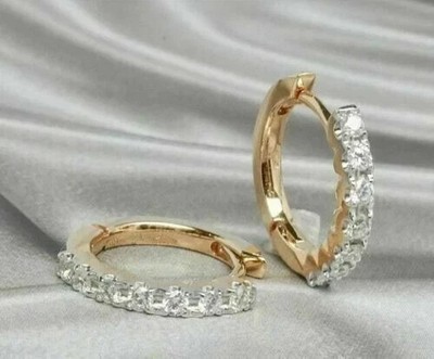 2 Ct Round Cut Lab Created Diamond Woman's Hoop Earrings 14K Yellow Gold Plated