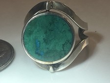 VTG S NAVAJO Silver 925 Lapis & Chrysocolla Reversible Ring Size 9.5 /Pendant 8g