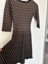 Tahari Fit & Flare Sweater Dress Brown/Black Geometric 3/4 Sleeves Small