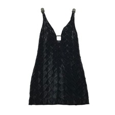 Zara Black Satin Woven Lattice Deep V-Neck Mini Dress XS Basketweave Cocktail