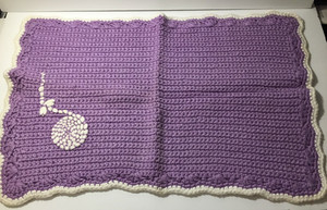 Crocheted Bath Mat Doily or Rug White and Purple Vintage