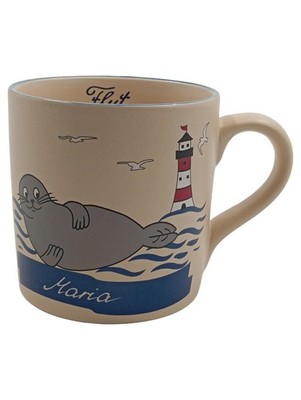 ebbe Tasse Keramik Seehund Leuchtturm Maritim Beige Maria Flut Ebbe