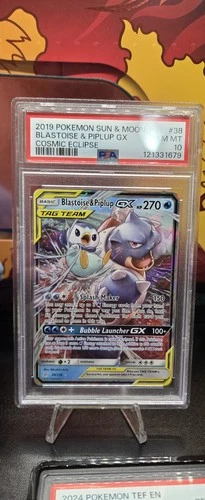 2019 POKEMON SUN & MOON COSMIC ECLIPSE #38 BLASTOISE & PIPLUP GX PSA 10