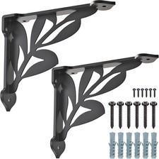 8 Inch Metal Shelf Brackets, Heavy Duty 2 Pack, Black, 300LB Weight Capacity