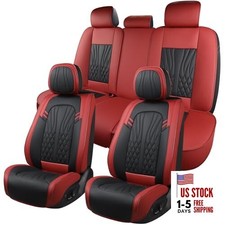 Leather Car Seat Covers,Car Seat 5 Seat Covers Front  Rear Wine Red