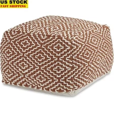 Handwoven Geometric Pouf Ottoman Living Room Casual Footrest Coffee Table Decor