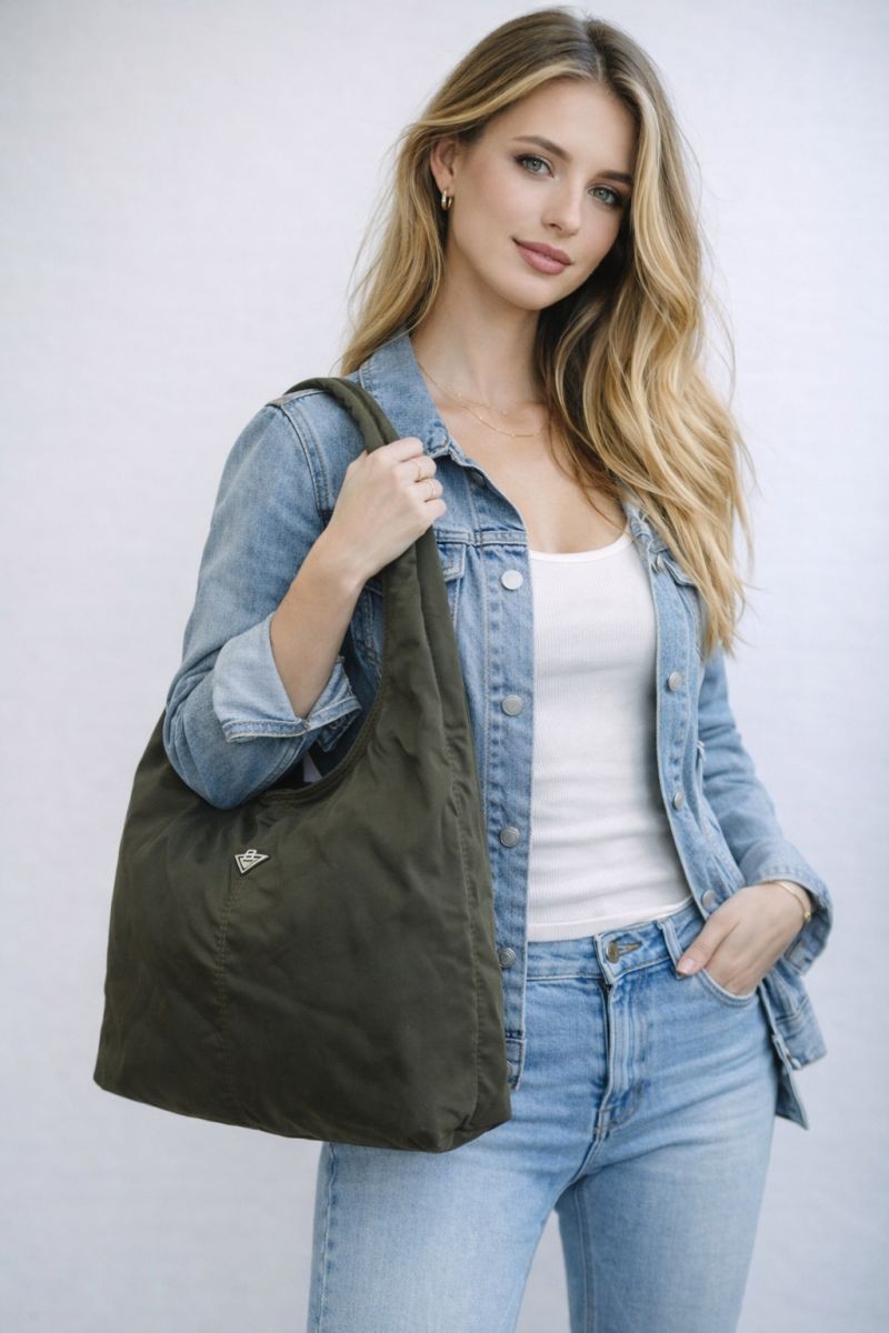 BOTTEGA VENETA Vintage Hobo Shoulder Bag B Logo Nylon Khaki 5310h thumbnail 11