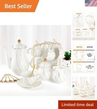 Luxury 22-Piece White Porcelain Tea Set for 6 with Golden Trim - Perfect for ...