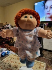 Cabbage Patch Red Hair Boy Toddler Green Eyes Blue & White Outfit Adorable 