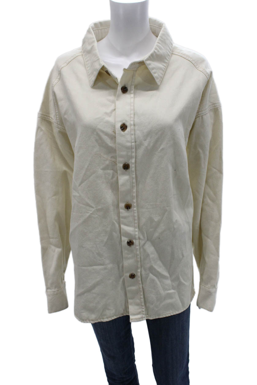 Dissh Womens Basic Collared Cotton Button-Up Long Sleeve Beige Top Size 6Free Shipping in US $100+ Orders | $6.95 Orders Below