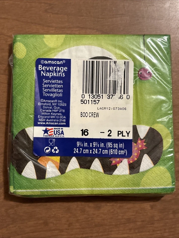Paquete de 16 servilletas de Halloween de colección vajilla de papel Eekkk verde cara de monstruo fiesta Foto 2 de 2