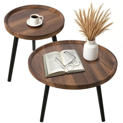 Nesting Coffee Table Set of 2, Modern Round Coffee Tables Nesting Side Table ...