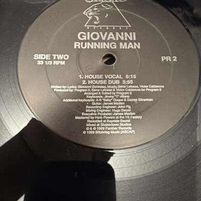 Giovanni Running Man 12'' Vinyl Single Panther Records 33 RPM 1989 PR 2