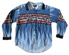 Brooks Dunn Panhandle Aztec Western Long Sleeve Button Shirt Blue Men Large