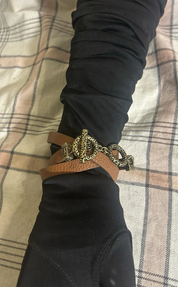 Premier Designs Wrap Bracelet Desert Diva Turquoise Brass 1.5" Cabochon Leather - Image 4 of 4