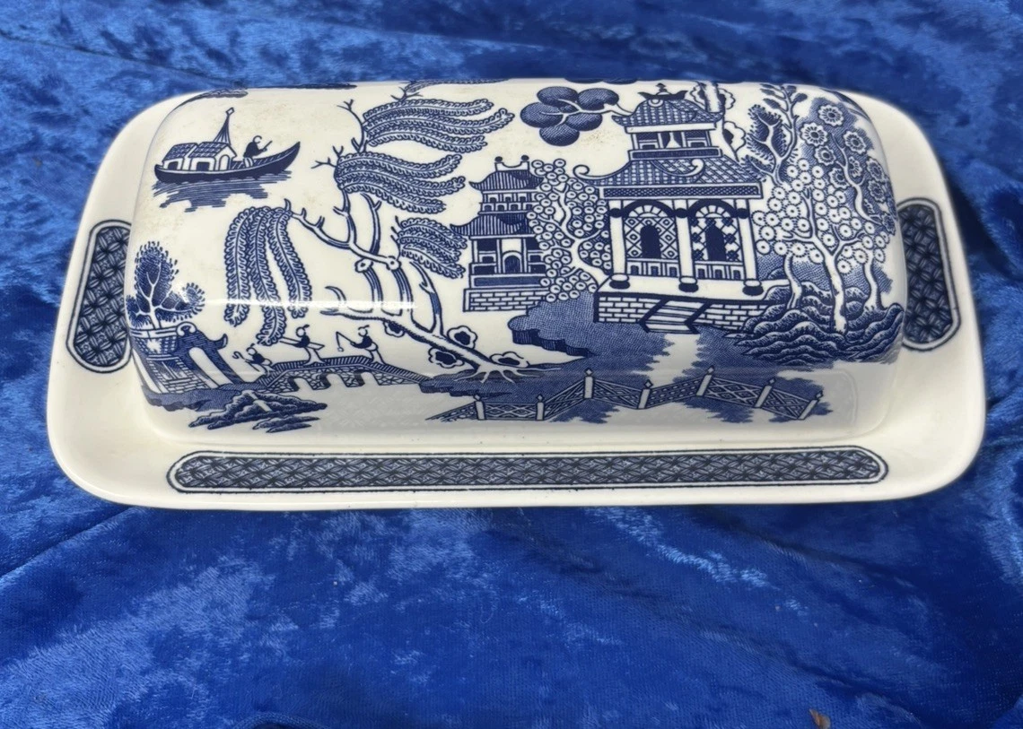 Vintage Retro Blue & White Willow Pattern Butter Dish By Churchill
Opens in a new window or tab