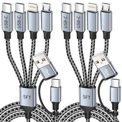 Travel Essentials,Dual Type-C 4 in 2 Multi Charging Cable for Multiple Device...