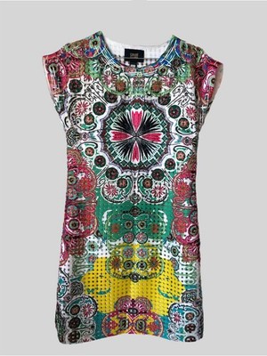 CLASS by ROBERTO CAVALLI Colorfull Kaleidoscope Print Net Mini Dress Size S