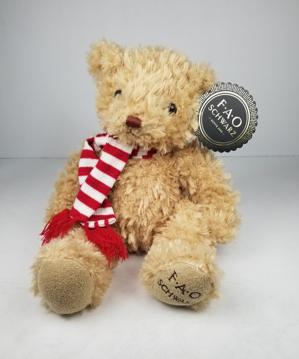FAO Schwartz Plush Teddy Bear Stuffed Animal Toy Brown w/Scarf 12
