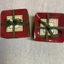 Fitz and Floyd Christmas Snack Plates Memories of Santa Set of 8 NEW!!!