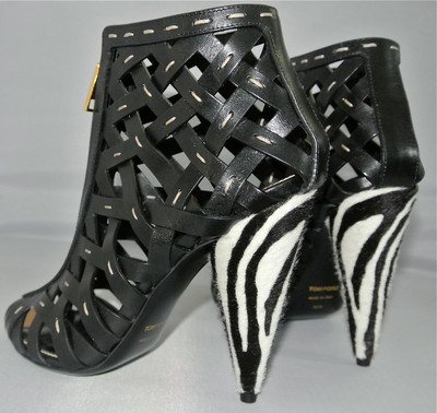 Tom Ford Hand-Stitched Lattice Leather Bootie Sz:36.5 Retail $1,550 NEW