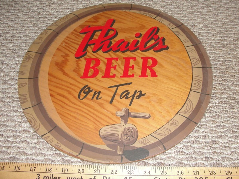 1940s Phail's Beer on Tap round wooden sign