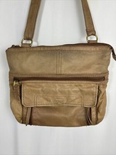 Fossil Brown Leather Crossbody Shoulder Bag Tote Zipper Front flap 11x11.5x2