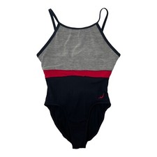 Vintage 80s Jantzen High Cut Keyhole Back Swimsuit Grey Black Red Small/Medium