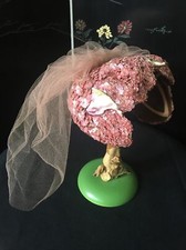 Vintage 1950  s Iridescent Pink Blush Sequin Bandeau Hat W Veil Wedding/ Bridal
