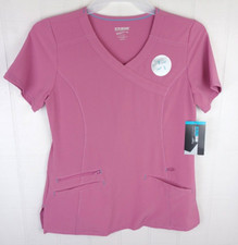Scrubstar Women's PINK Scrub Top Mock Wrap XS 360 Stretch Moisture Control
